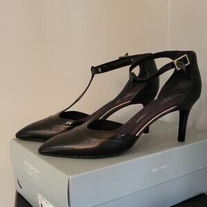 Rockport Black Leather T-Strap Heels Size 8.5W
